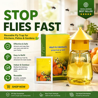🥳2026 HOT SALE🥳💞50K+ SOLD!🦟🚫 50% OFF! Hanging Fly Trap – 4 entry holes, lures & captures flies fast. Indoor & outdoor use. A summer essential for kitchen & garden! 🌿✨