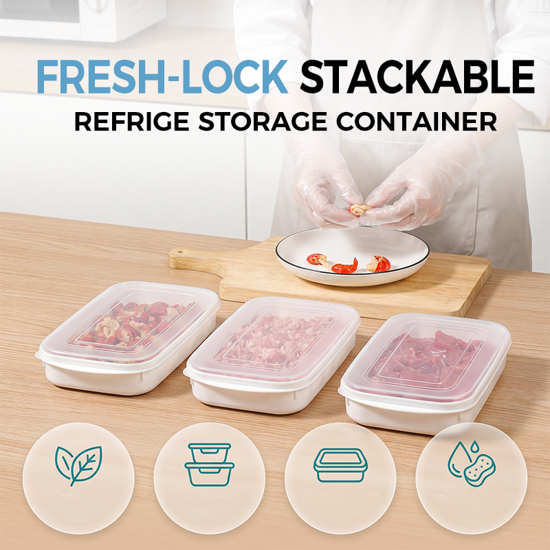 Stackable Fridge Storage Container with Lid🔥50% OFF Limited Time Deal⏳ Airtight Organizer To Save Refrigerator Space & Keep Food Fresh