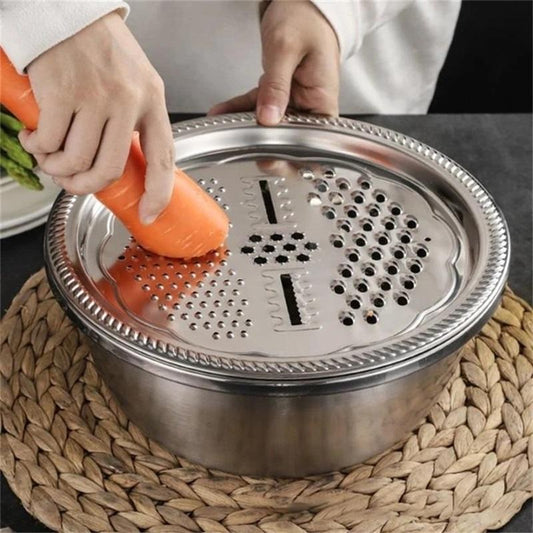 📢📢50% OFF !! ⏰🥬 Slice, Grate & Julienne in Minutes! Multi-Function Stainless Steel Vegetable Prep Bowl for Easy Cooking