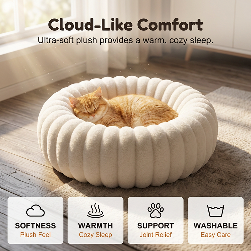 🐾 50% OFF NOW! 🛏️ Ultra-Soft Round Calming Cat & Dog Bed – Raised Rim, Cozy Plush & Orthopedic Support for Restful Sleep ✨