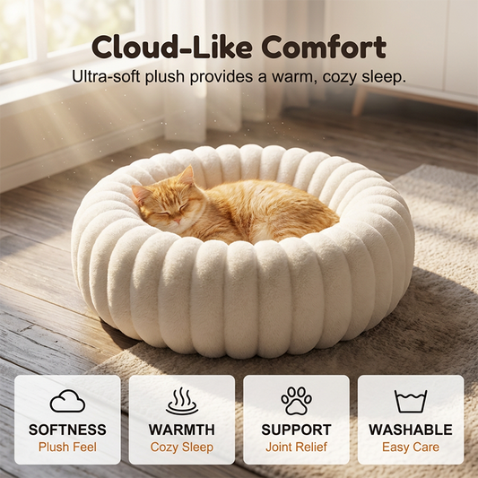 🐾 50% OFF NOW! 🛏️ Ultra-Soft Round Calming Cat & Dog Bed – Raised Rim, Cozy Plush & Orthopedic Support for Restful Sleep ✨