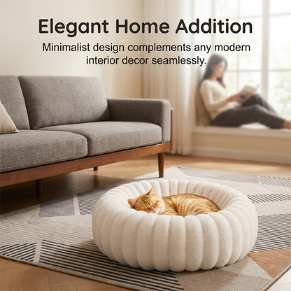 🐾 50% OFF NOW! 🛏️ Ultra-Soft Round Calming Cat & Dog Bed – Raised Rim, Cozy Plush & Orthopedic Support for Restful Sleep ✨