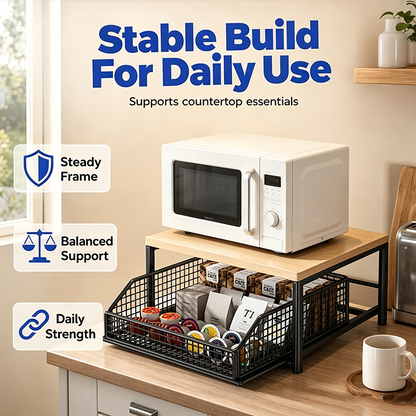 🎁2026 New Arrivals 50% OFF💥2-Tier Kitchen Microwave Stand with Slide-Out Drawer — Heavy-Duty Countertop Shelf