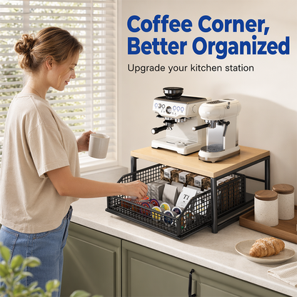 🎁2026 New Arrivals 50% OFF💥2-Tier Kitchen Microwave Stand with Slide-Out Drawer — Heavy-Duty Countertop Shelf