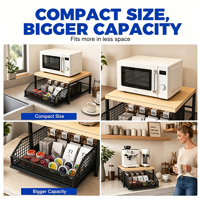 🎁2026 New Arrivals 50% OFF💥2-Tier Kitchen Microwave Stand with Slide-Out Drawer — Heavy-Duty Countertop Shelf