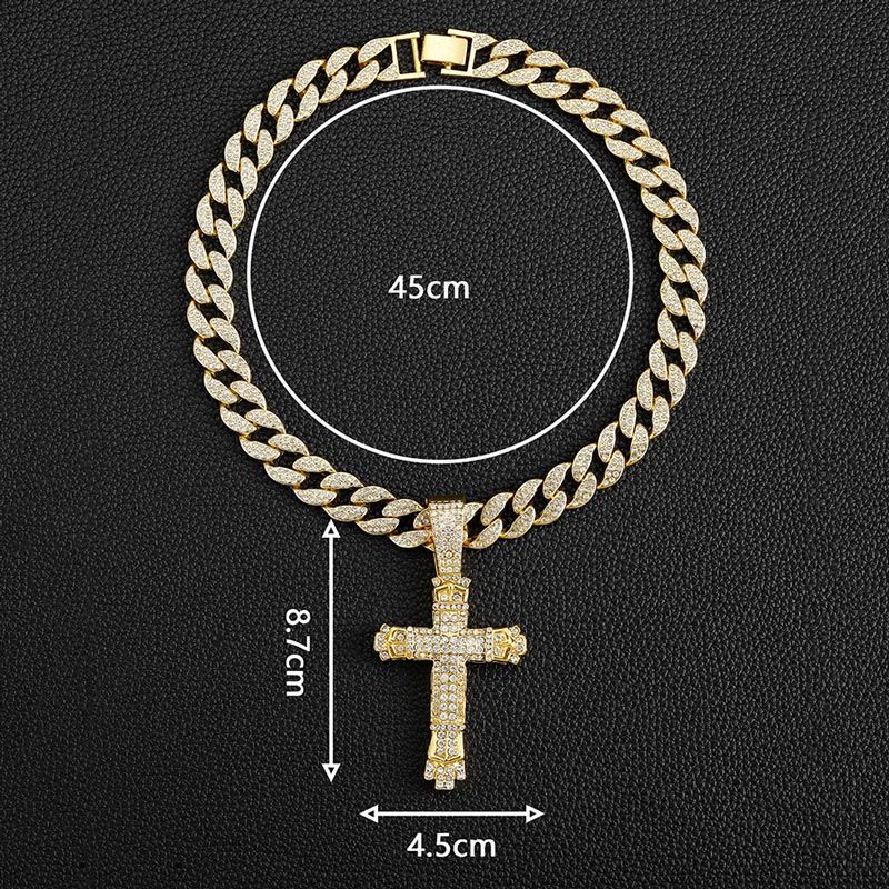 Full Rhinestone Hip-hop Bold Cross Pendant Necklace