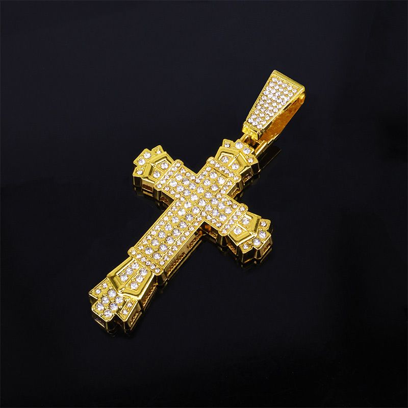 Full Rhinestone Hip-hop Bold Cross Pendant Necklace