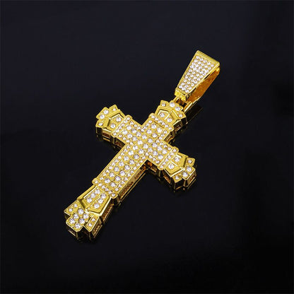Full Rhinestone Hip-hop Bold Cross Pendant Necklace
