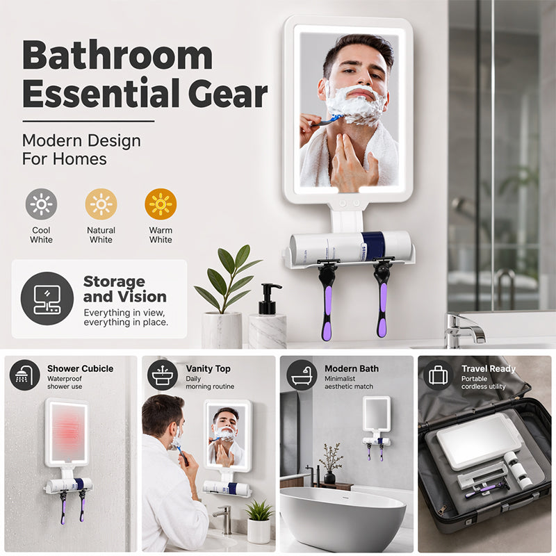 LED Shower Mirror with Heated Anti-Fog for Shaving