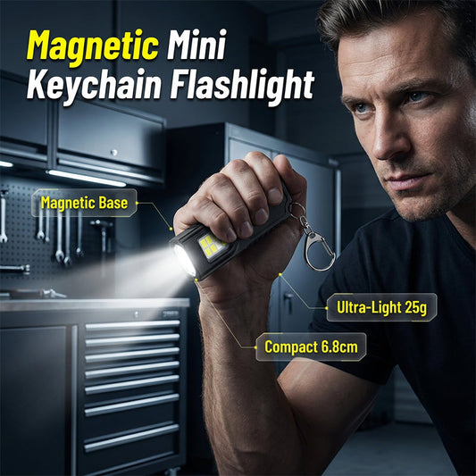 🏆 Last Day Special Price £8.99! 🔥Buy 2 Get 1 Free🎁Magnetic Mini Keychain Torch | Ultralight (25g) | Industrial-Grade Magnetic Base | Red & Blue Warning Lights✨