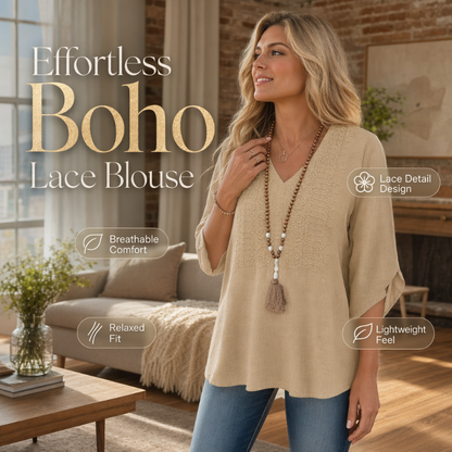 Trending Now⭐💃 Relaxed Lace-Trim Top in Rich Hues – Refined Texture & Easy Drape for All-Day Comfort