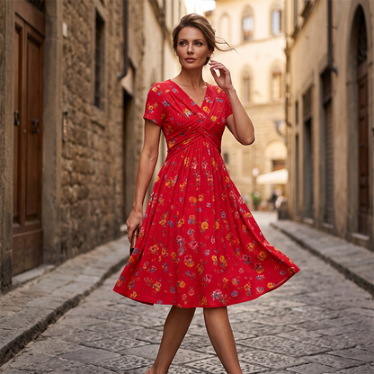 🥳2026 HOT SALE🥳💞50K+ SOLD!🔥🏠 50% OFF! ✨Women's V-Neck Floral Print Dress with Twist Waist