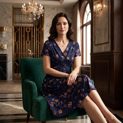 🥳2026 HOT SALE🥳💞50K+ SOLD!🔥🏠 50% OFF! ✨Women's V-Neck Floral Print Dress with Twist Waist