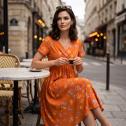 🥳2026 HOT SALE🥳💞50K+ SOLD!🔥🏠 50% OFF! ✨Women's V-Neck Floral Print Dress with Twist Waist