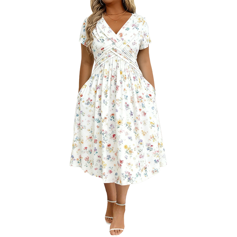 🥳2026 HOT SALE🥳💞50K+ SOLD!🔥🏠 50% OFF! ✨Women's V-Neck Floral Print Dress with Twist Waist