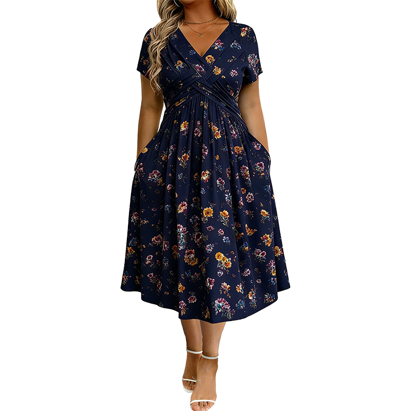 🥳2026 HOT SALE🥳💞50K+ SOLD!🔥🏠 50% OFF! ✨Women's V-Neck Floral Print Dress with Twist Waist