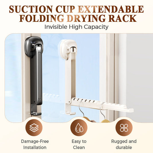 🔥 Hot Sale ⚡ 50% Off for a Limited Time 💥 Suction-Cup Telescoping Folding Clothes Rack—No Drilling Required, Space-Saving, Perfect for Bathrooms and Balconies 👚