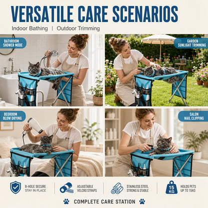 🥳2026 HOT SALE🥳💞50K+ SOLD!🛋️🐕 50% OFF! 2‑in‑1 Foldable Pet Grooming Bed – Groom standing up, no more bending! Stable & comfortable for nail trimming & drying. A back‑saver for seniors! 💪✨