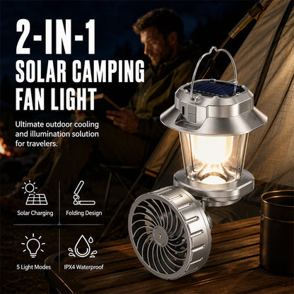 🔥Hot Sale 50% OFF🔥 Solar Folding Fan – 1200mAh, USB-C Rechargeable, LED Light, for Camping 🏕️