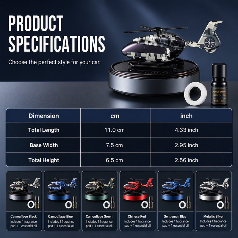 Solar Powered Rotating Helicopter Car Aroma Diffuser