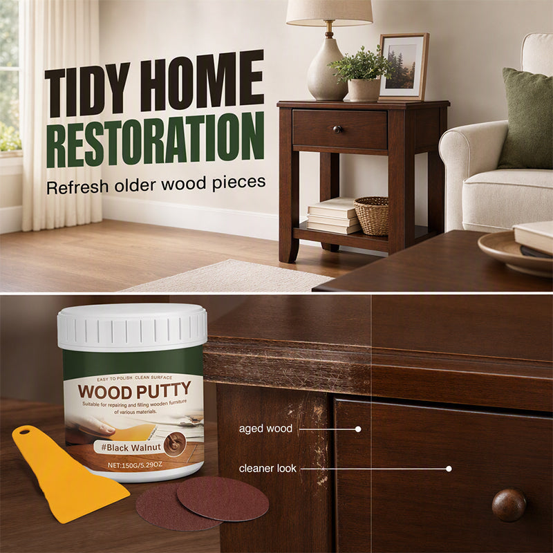 🔥FLASH SALE🔥 Wood Repair Filler Putty – Fills Cracks & Chips, Smooths Surfaces, Blends with Dark Wood – Easy Application!