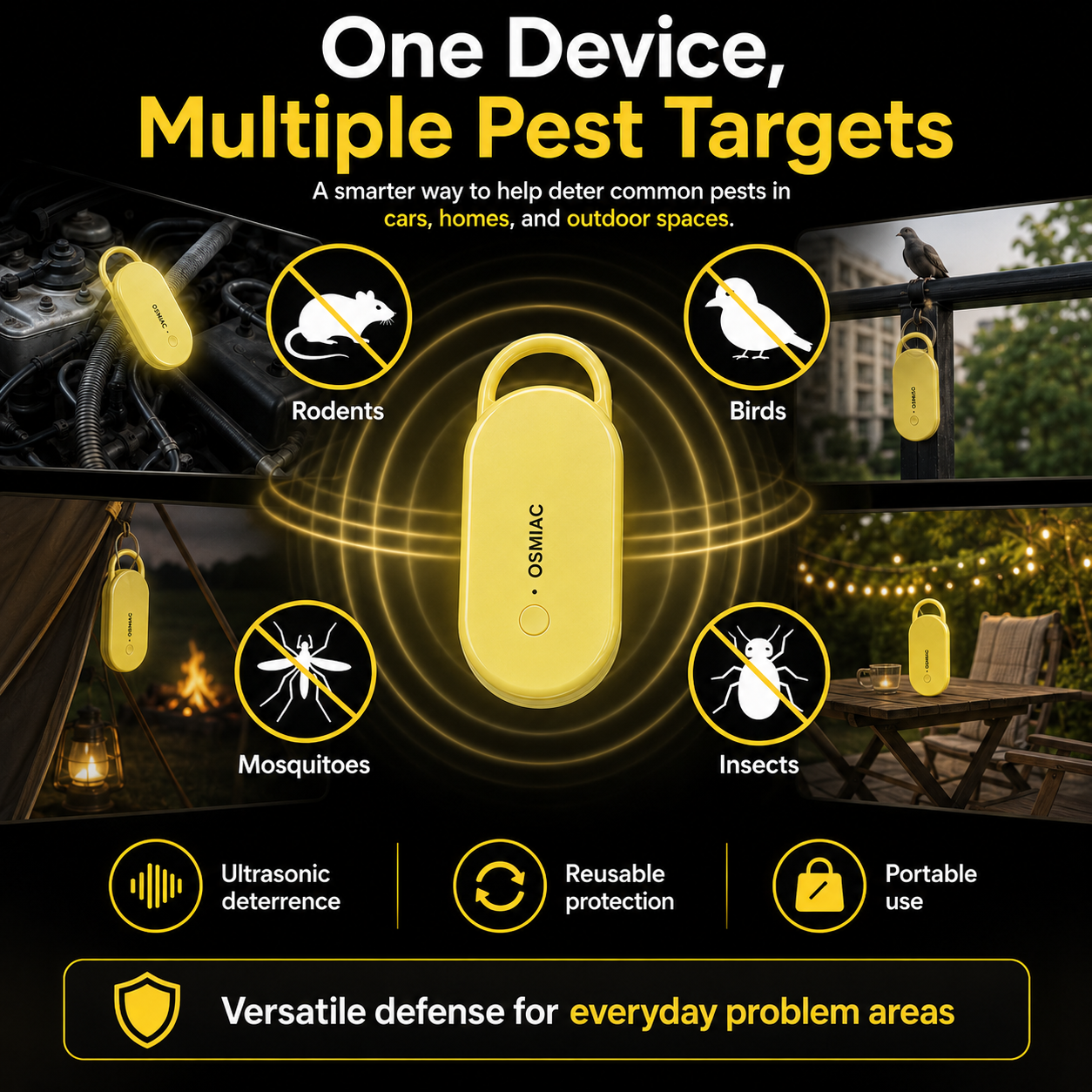 Portable Ultrasonic Pest Repeller with Hanging Hook for Car