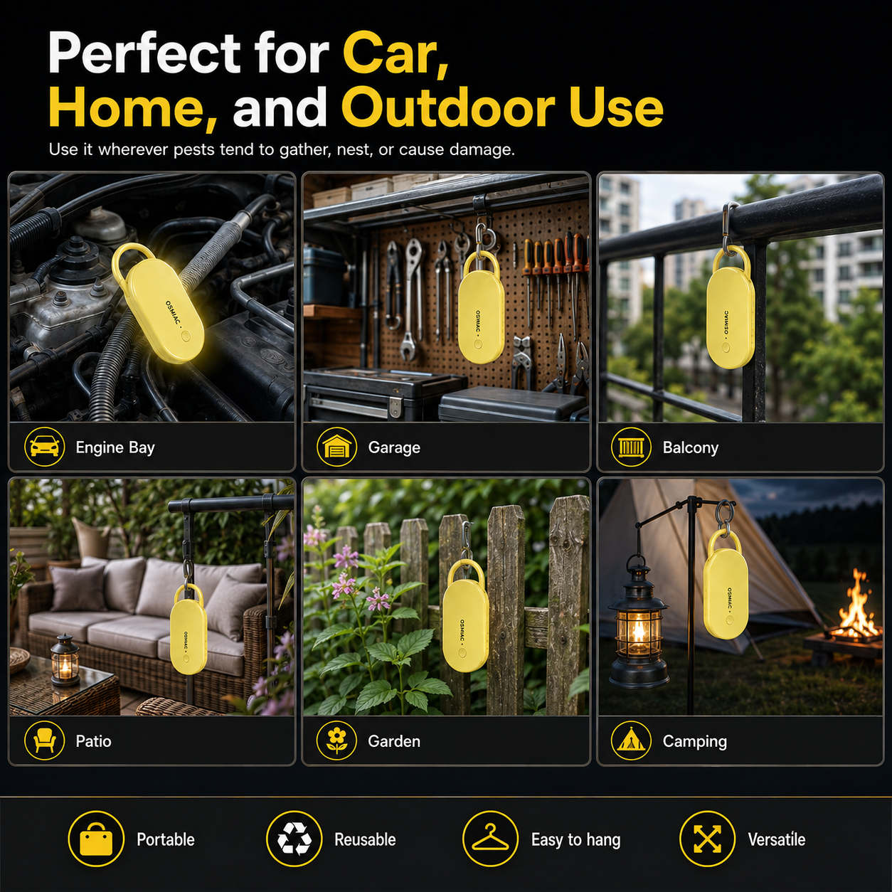 Portable Ultrasonic Pest Repeller with Hanging Hook for Car