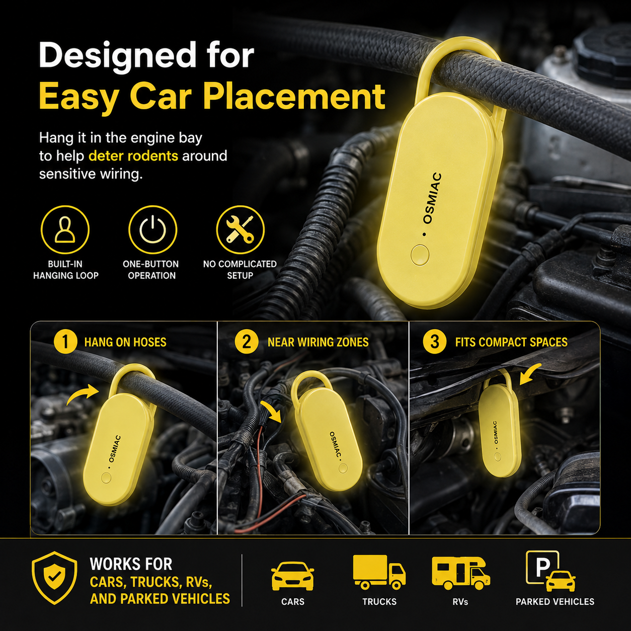 Portable Ultrasonic Pest Repeller with Hanging Hook for Car