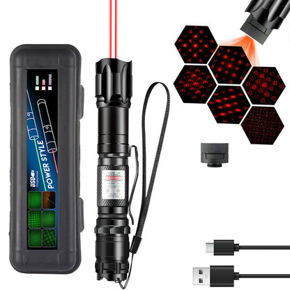 🔦 Rechargeable Red or Green Laser Pointer with Pattern Heads