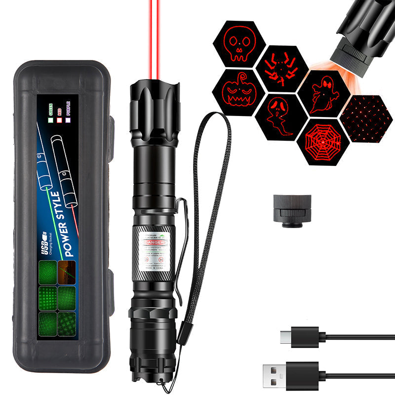 🔦 Rechargeable Red or Green Laser Pointer with Pattern Heads