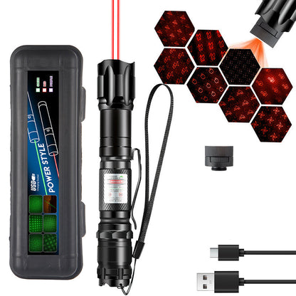 🔦 Rechargeable Red or Green Laser Pointer with Pattern Heads