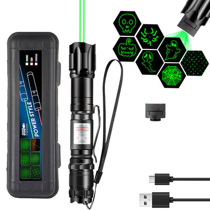 🔦 Rechargeable Red or Green Laser Pointer with Pattern Heads