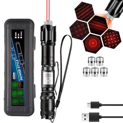 🔦 Rechargeable Red or Green Laser Pointer with Pattern Heads