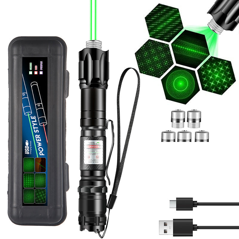 🔦 Rechargeable Red or Green Laser Pointer with Pattern Heads
