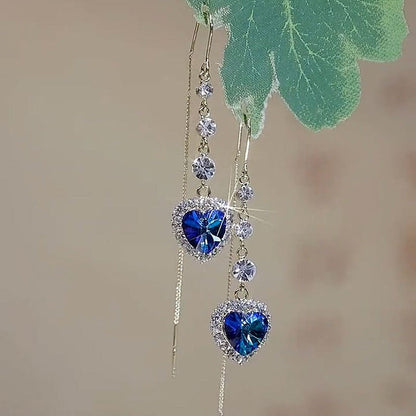 💙 Ideal Gift - Exquisite Blue Heart Synthetic Gemstone Threader Earrings 🌿