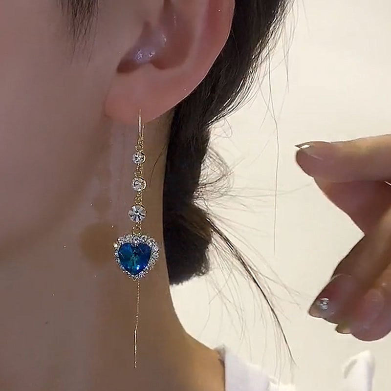 💙 Ideal Gift - Exquisite Blue Heart Synthetic Gemstone Threader Earrings 🌿
