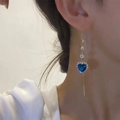 💙 Ideal Gift - Exquisite Blue Heart Synthetic Gemstone Threader Earrings 🌿