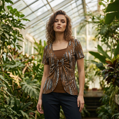 Women's Leopard Print O-Ring Faux Two-Piece T-Shirt