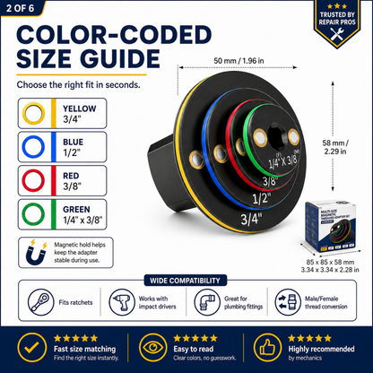 ⏰50% OFF⏰ Universal Magnetic Threaded Adapter – Color-Coded Size Rings, Premium Aluminum – Rust-Resistant, Compact – For Ratchets & Power Tools! 🔋