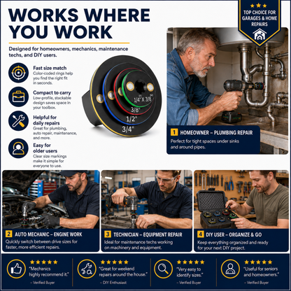 ⏰50% OFF⏰ Universal Magnetic Threaded Adapter – Color-Coded Size Rings, Premium Aluminum – Rust-Resistant, Compact – For Ratchets & Power Tools! 🔋