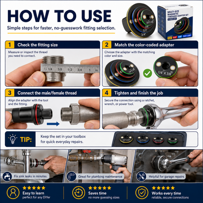 ⏰50% OFF⏰ Universal Magnetic Threaded Adapter – Color-Coded Size Rings, Premium Aluminum – Rust-Resistant, Compact – For Ratchets & Power Tools! 🔋