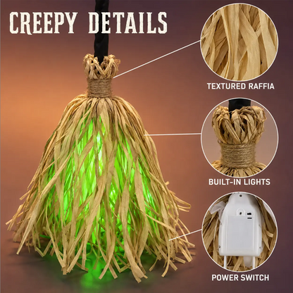 Animated Witch Broom Halloween Decoration with Lights and Sound