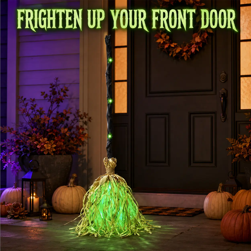 Animated Witch Broom Halloween Decoration with Lights and Sound