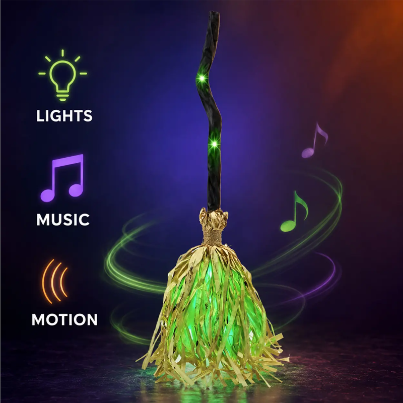 Animated Witch Broom Halloween Decoration with Lights and Sound