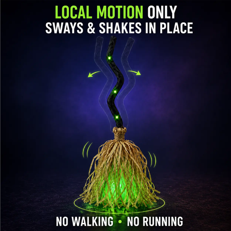 Animated Witch Broom Halloween Decoration with Lights and Sound