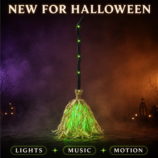 Animated Witch Broom Halloween Decoration with Lights and Sound