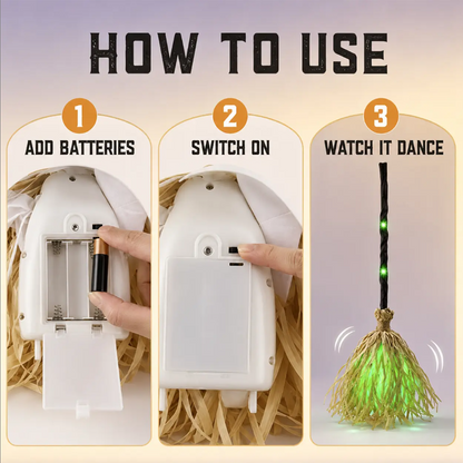 Animated Witch Broom Halloween Decoration with Lights and Sound