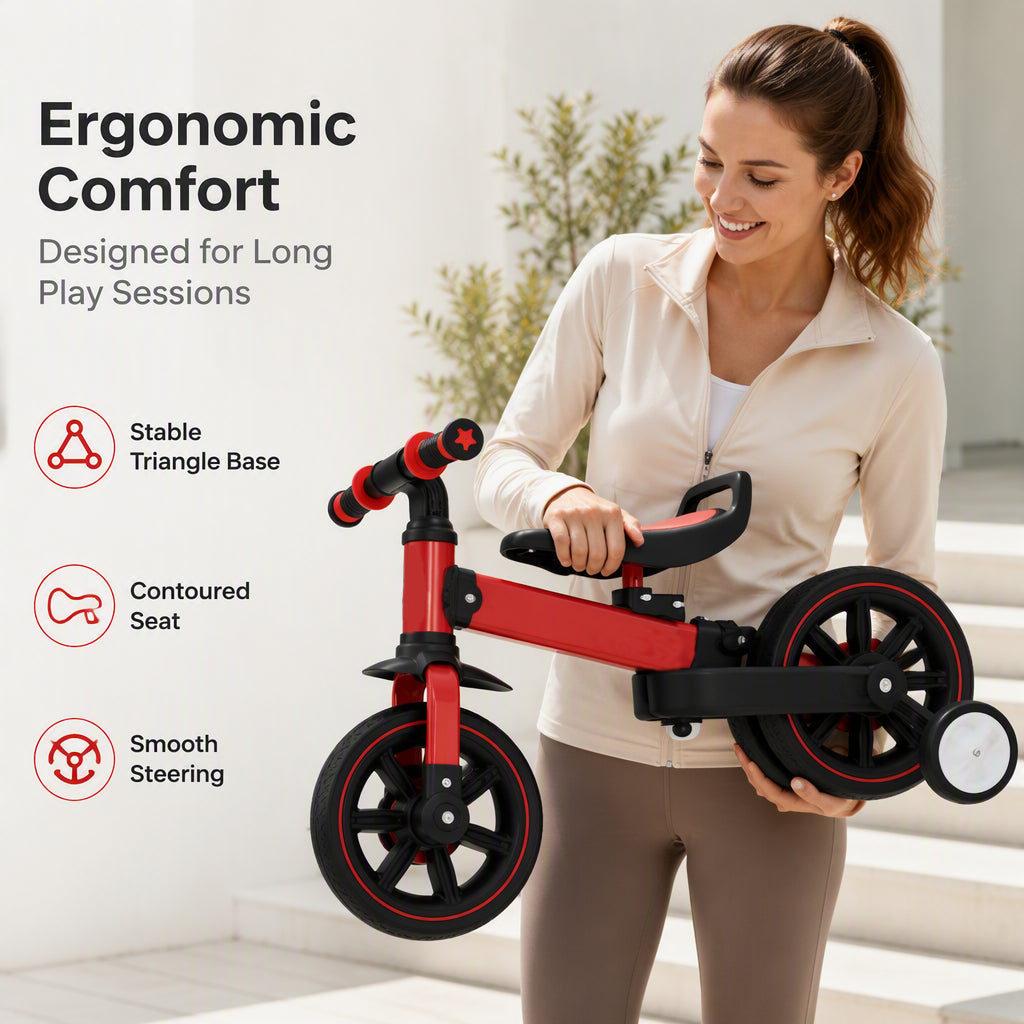 💥 50% off! 🚲 3-in-1 kids' tricycle – stroller, tricycle, and balance bike. Lightweight (2.8 kg) & foldable. High-strength carbon steel, EVA wheels. For ages 2–6, max. 90 kg. Red/Blue/Pink/Yellow 🛡️