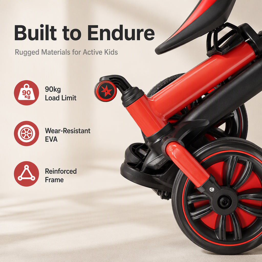 💥 50% off! 🚲 3-in-1 kids' tricycle – stroller, tricycle, and balance bike. Lightweight (2.8 kg) & foldable. High-strength carbon steel, EVA wheels. For ages 2–6, max. 90 kg. Red/Blue/Pink/Yellow 🛡️