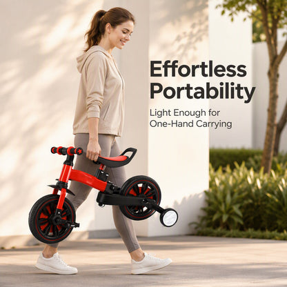 💥 50% off! 🚲 3-in-1 kids' tricycle – stroller, tricycle, and balance bike. Lightweight (2.8 kg) & foldable. High-strength carbon steel, EVA wheels. For ages 2–6, max. 90 kg. Red/Blue/Pink/Yellow 🛡️